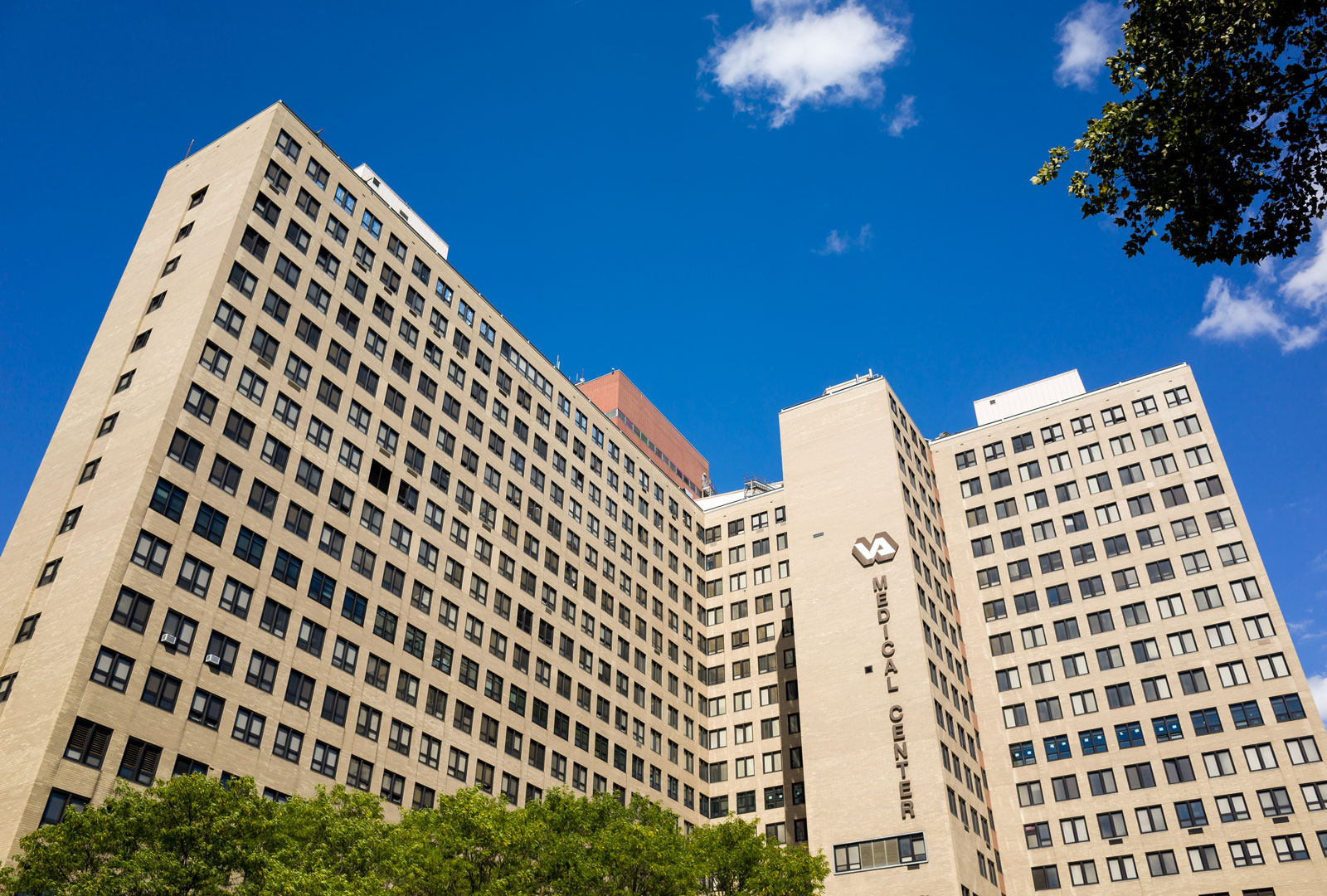 View of the Manhattan hospital building on a sunny day