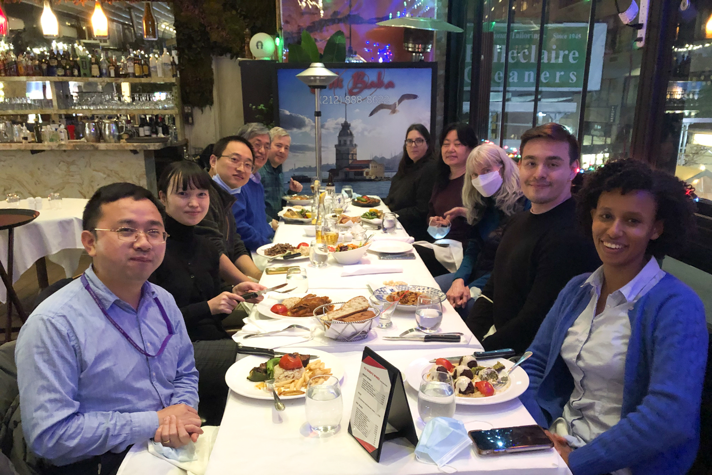 Members of the Wang Lab at a Restaurant